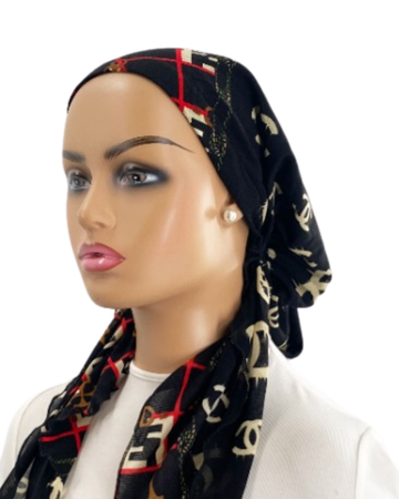 Ahead VT8003 Black/Brick Checkered Chanel Versatile Style Long Tails Pre-Tied Bandanna Myselflingerie.com